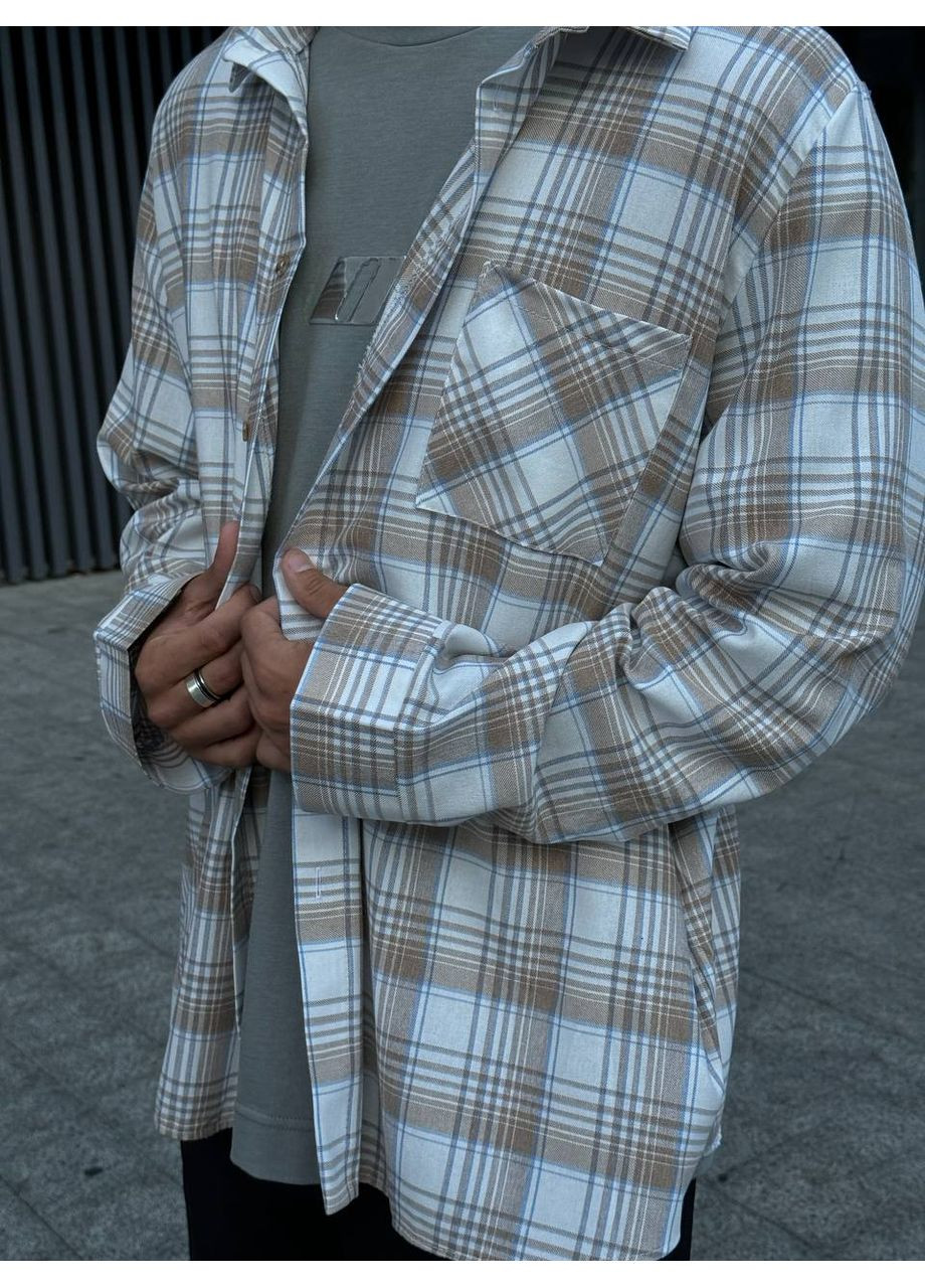 Молочная повседневный, кэжуал рубашка однотонная No Brand с длинным рукавом