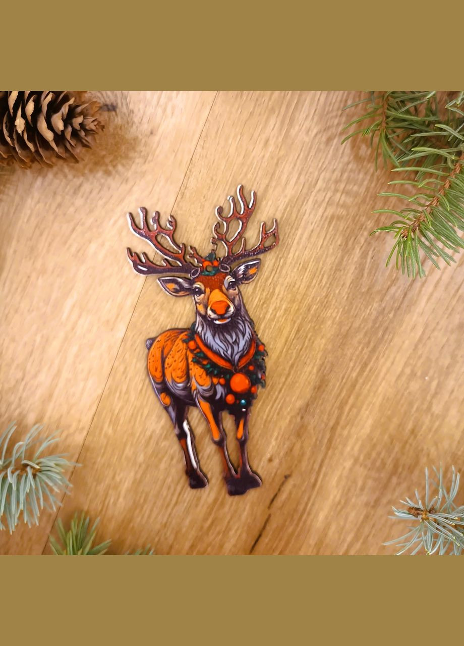 Деревянная эко-игрушка с крючками на елку Олень (DN-741) Luxyart (308072269)