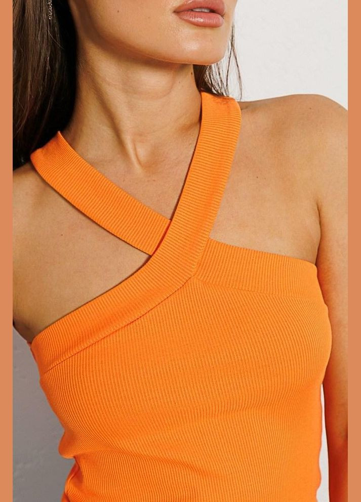 Кроп-топ женский с бретелями через шею трикотажный оранжевый MKAR69043-3 Modna KAZKA — 336932020