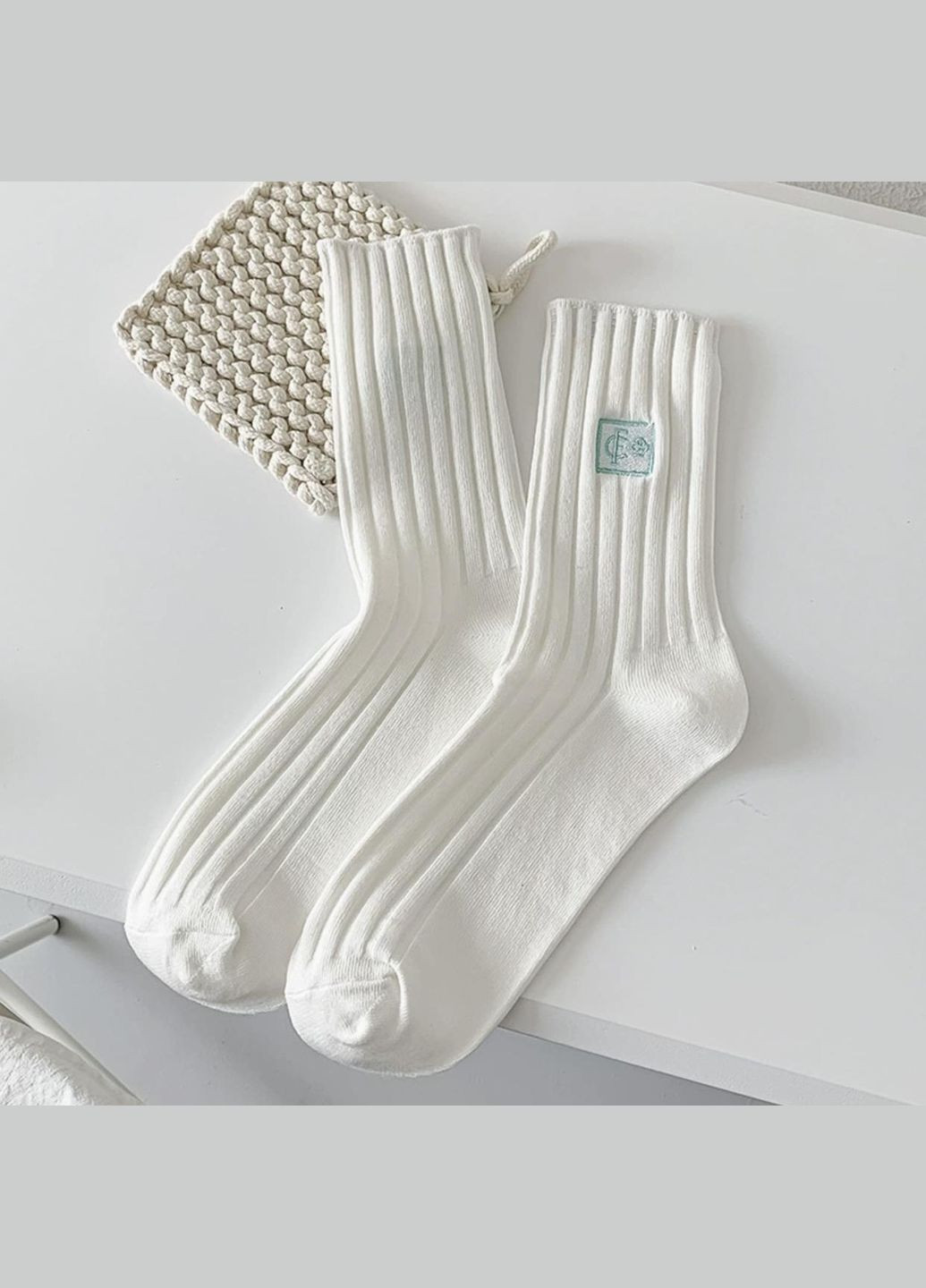 Комбинированные носки женские, высокие и стильные, хлопковые 35-40р, однотонные, набор 8 шт, разноцветные (336386302)