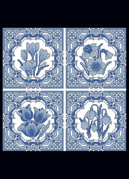 Набір для вишивки хрестиком. Розмір: 40*40 см/21*21 см Гжель Весняні квіти Лоскуток (315354755)