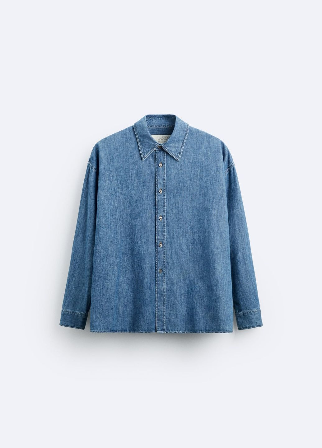 Синяя кэжуал рубашка однотонная Zara