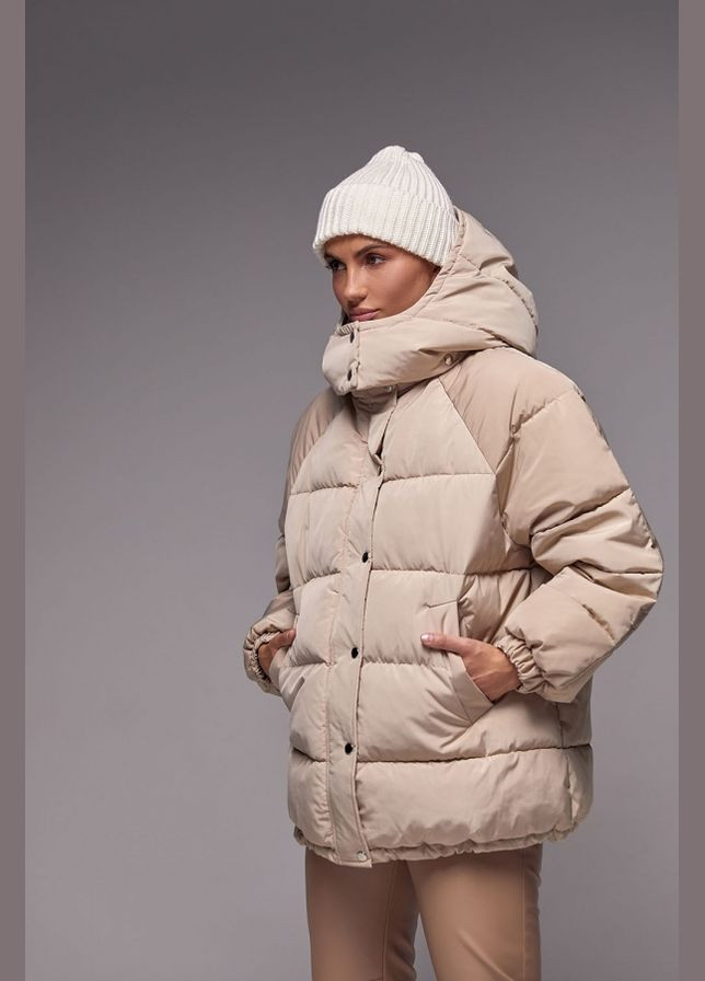 Бежевая зимняя зимняя куртка оверсайз с эко-пухом (3675) Bellise