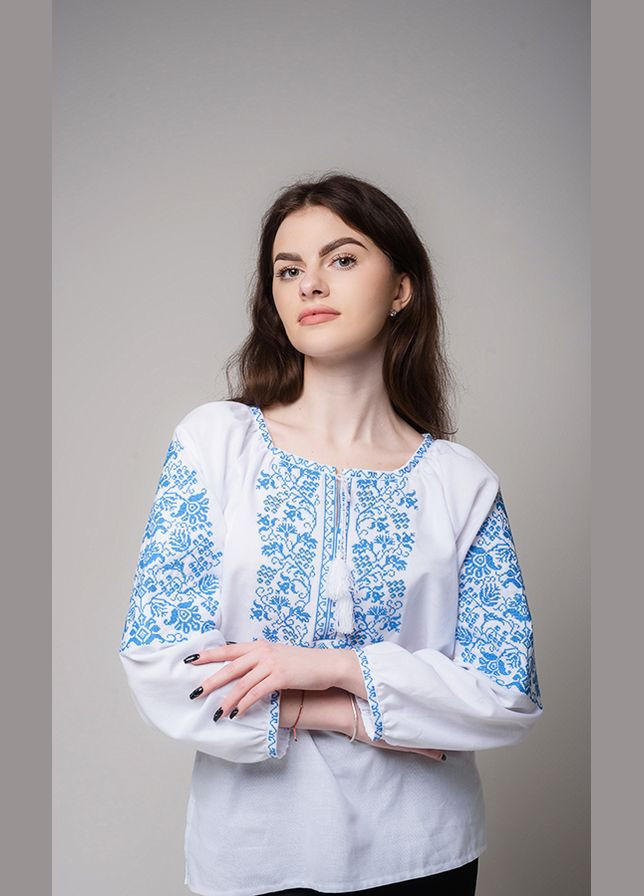 Белая женская вышиванка vishivano4ka узор цветочный хлопок (307840255)