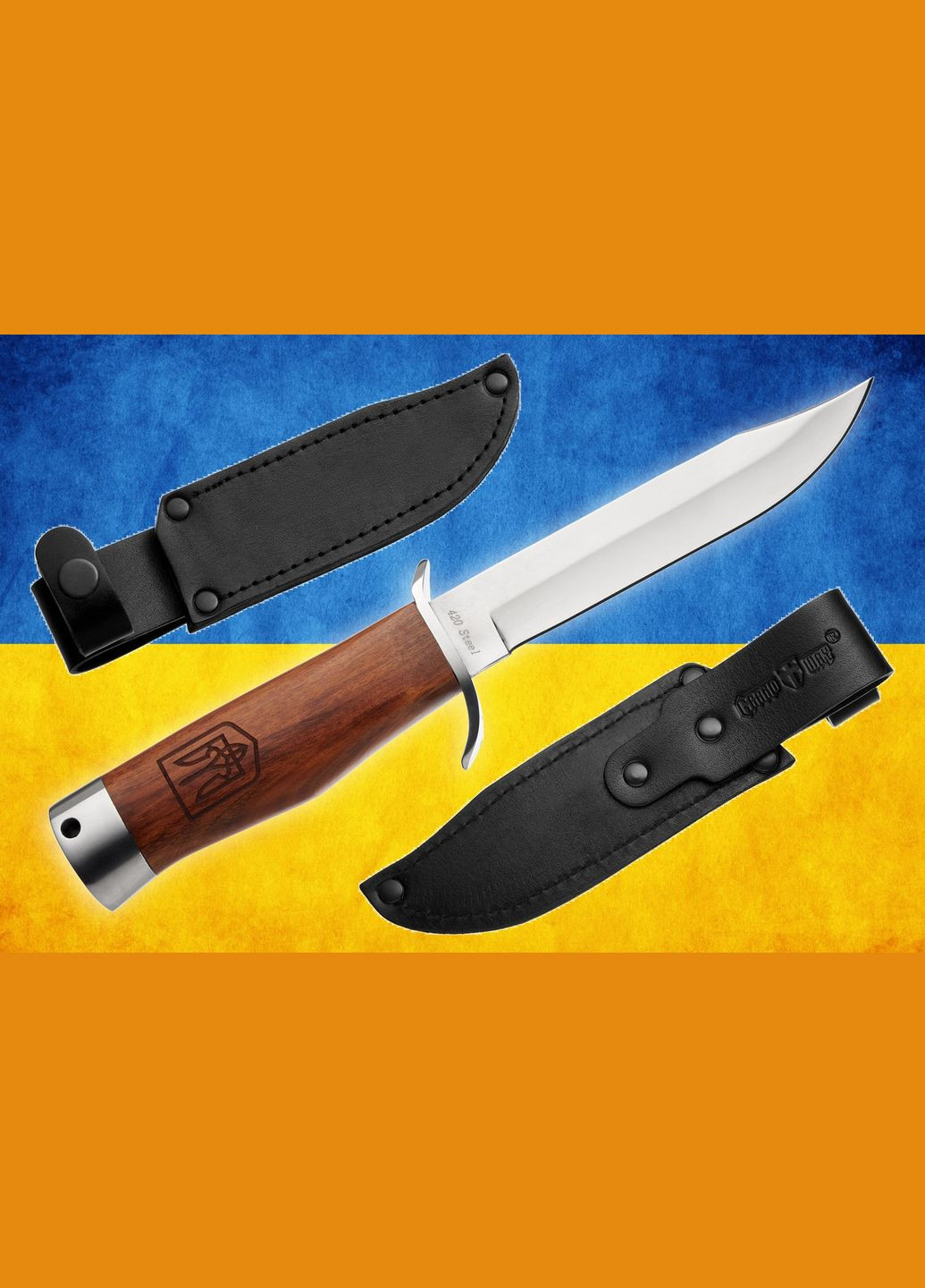 Нож Финка Тактический в Кожаном чехле ГЕРБ УКРАИНЫ с Удлиненным лезвием и Гардой GW1882 UA-L Grand Way (370770637)