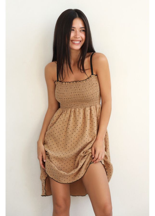 Красивый женский сарафан женский муслиновый короткий в горошек, черный горох 658197 German Volf