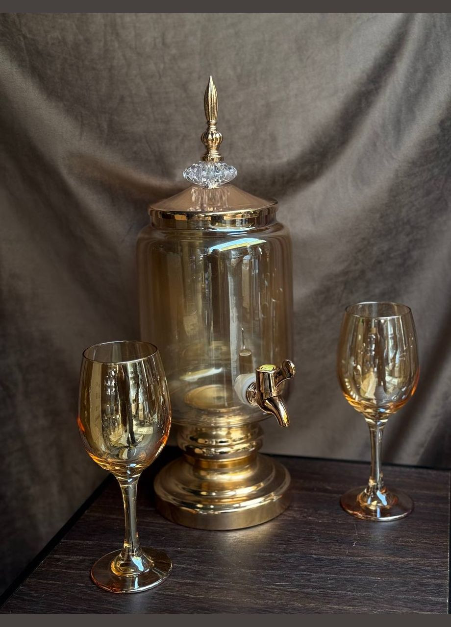 Набор питьевой HP4176 стеклянная лимонадница 3 л и бокалов по 220 мл Золотистий TS Kitchen (333032000)