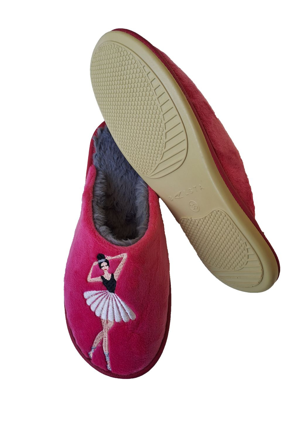 Розовые тапочки женские закрытые теплые балерина Белста с вышивкой