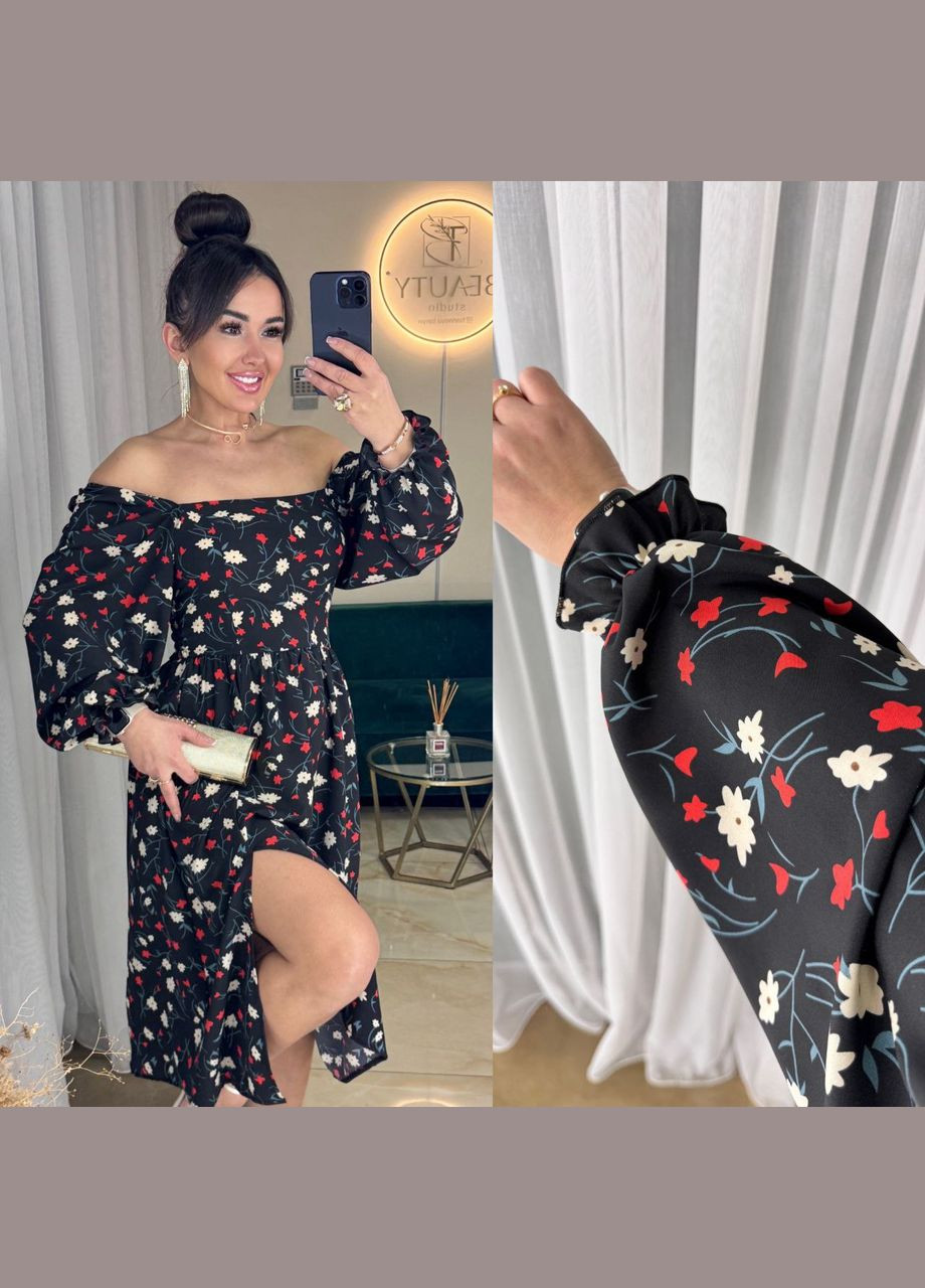 Черное изысканное платье с разрезом Fashion