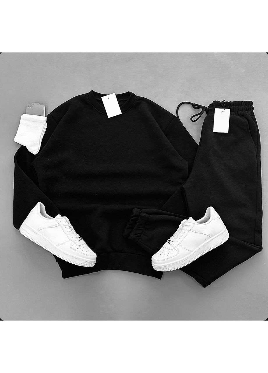 Чоловічий зимній спортивний костюм світшот+штани оверсайз чорний No Brand (367254476)