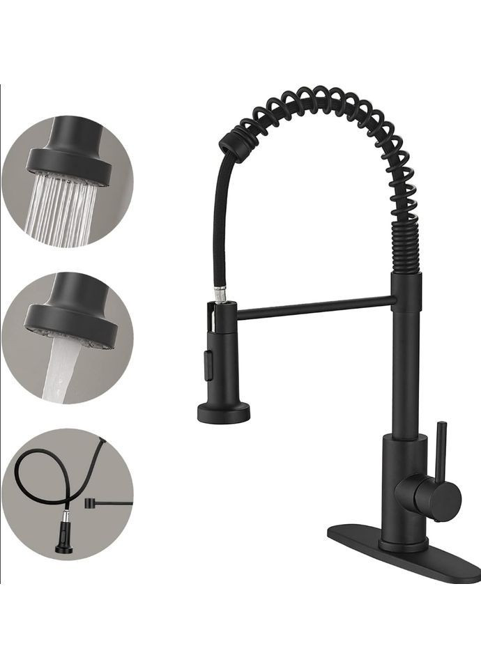 Змішувач для кухні з висувним виливом, 2 режими лійки. Чорний матовий No Brand (365639499)