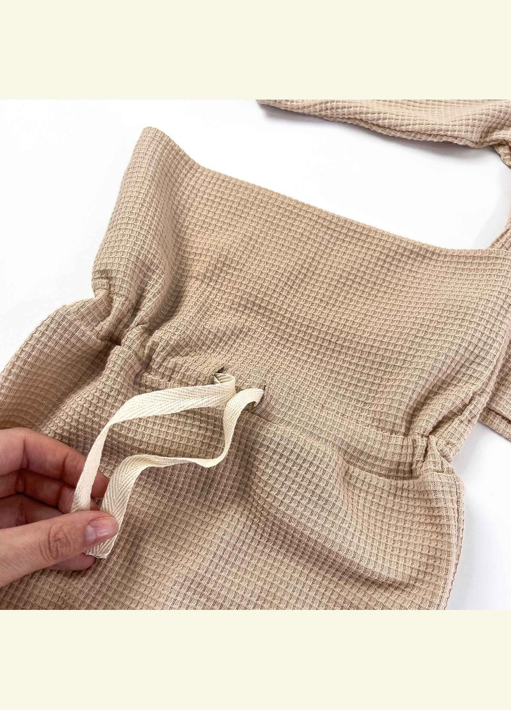 Бежевий однотонний сет з вафельної тканини з трьох предметів simple Tunes
