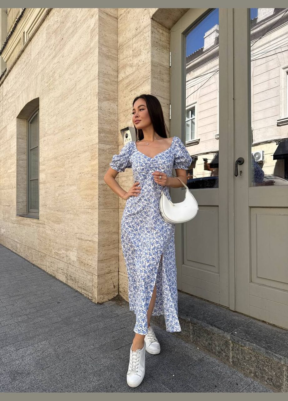 Блакитна повсякденний, кежуал жіноча сукня з відкритими плечима, з відкритою спиною Style Point з квітковим принтом