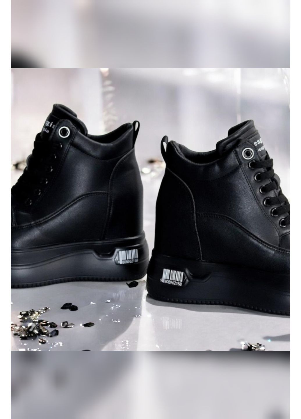 Женские зимние кроссовки черные теплые сникерсы экокожа мех платформа танкетка высокая подошва Veagia Снікерси чёрные зима (372370469)