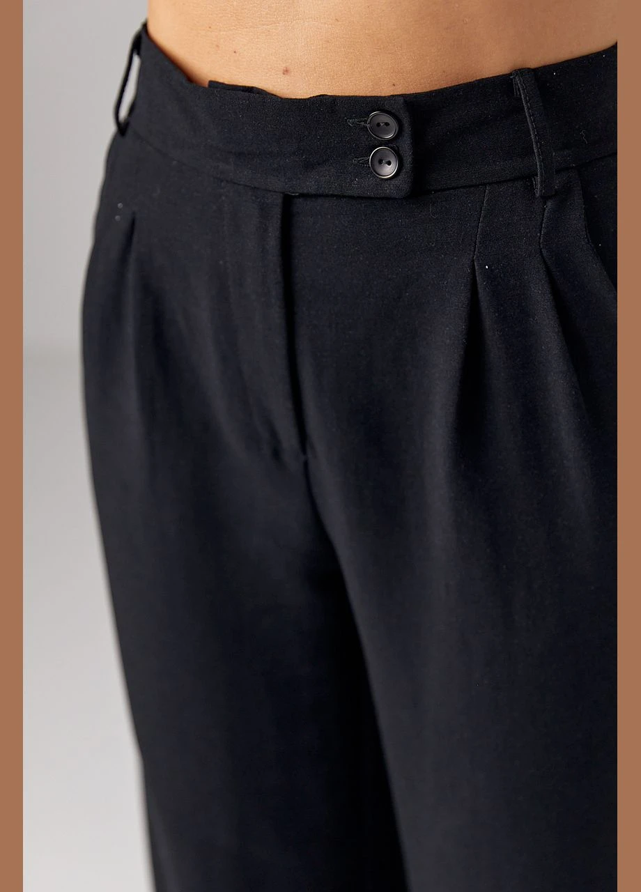 Женские укороченные льняные брюки - черный Lurex (297577536)