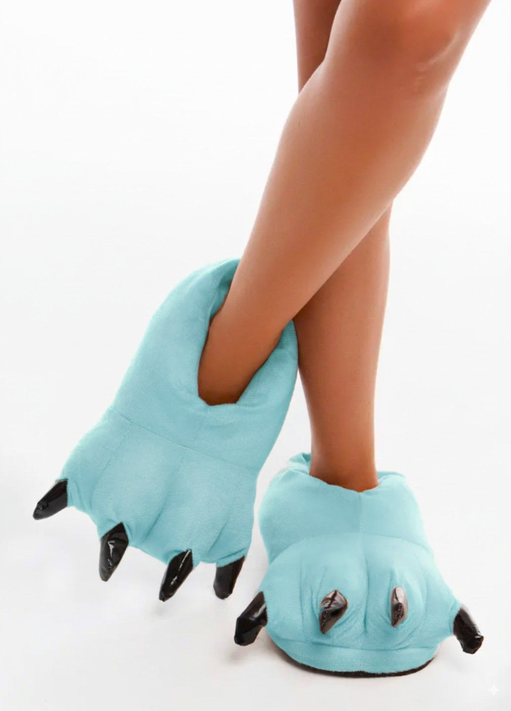 Тапочки домашние плюшевые лапы взрослые бирюзовые Lalapka (362490040)