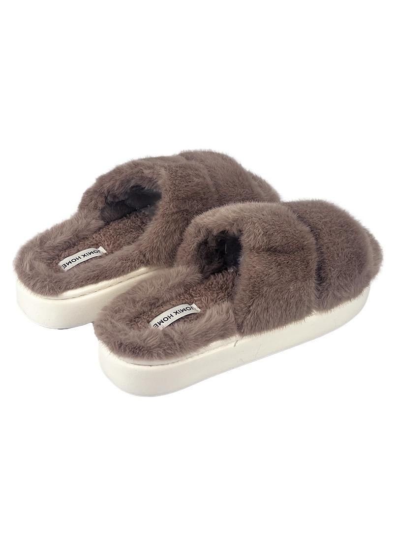 Коричневые женские домашние тапочки меховые на платформе коричневые 90637-3 Jomix