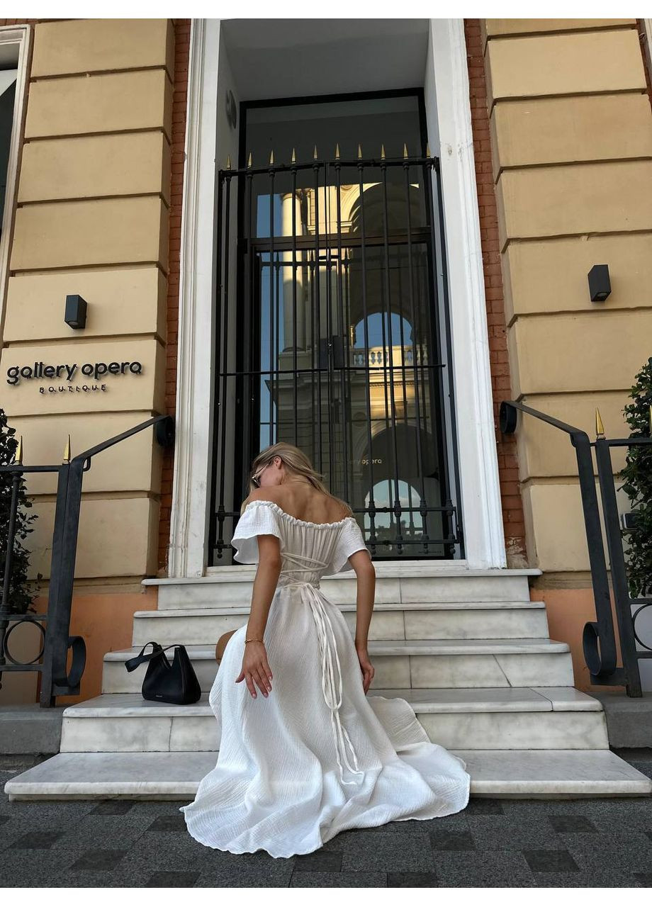 Молочна кежуал жіноча сукня з відкритими плечима з відкритими плечима, з відкритою спиною Україна однотонна