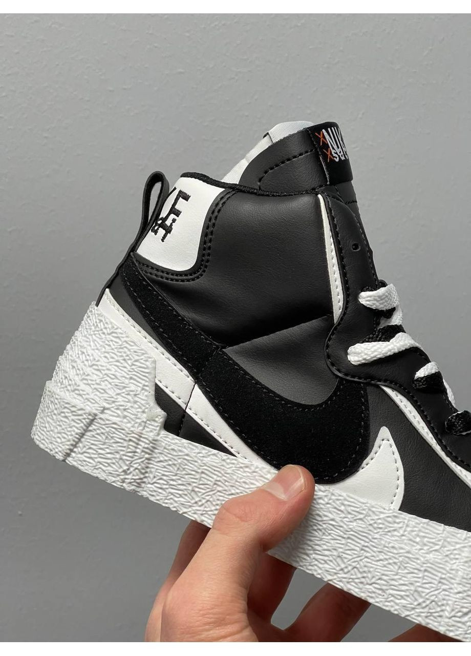 Черные демисезонные кроссовки мужские nike blazer mid x sacai black white найк блейзер No Brand