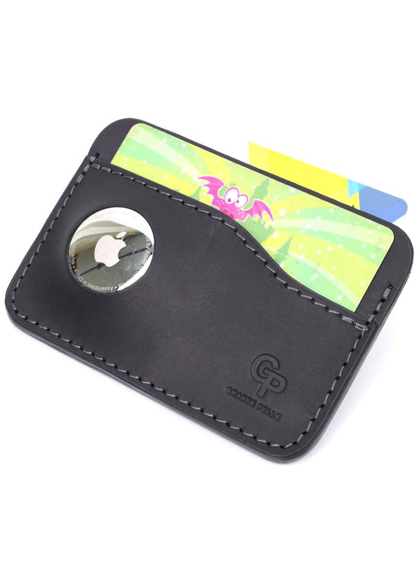 Горизонтальный картхолдер с держателем для Apple AirTag из натуральной кожи 11611 Черный Grande Pelle (331907194)