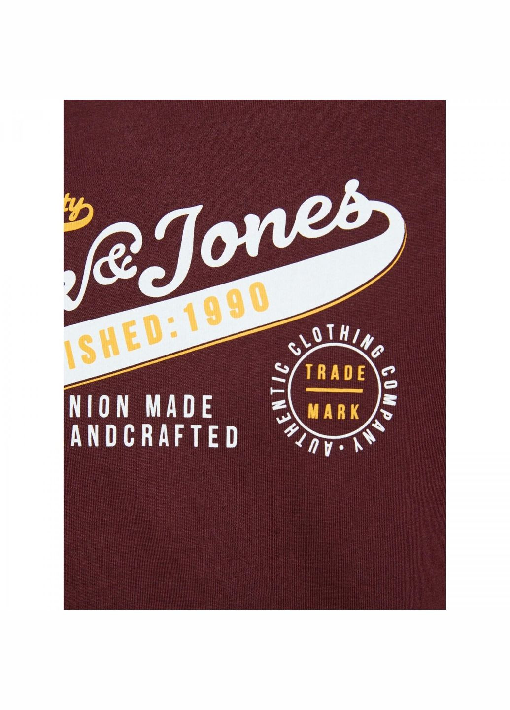 Бордовая демисезонная футболка для парня 12173882 бордовая с белой надписью (164 см) Jack & Jones