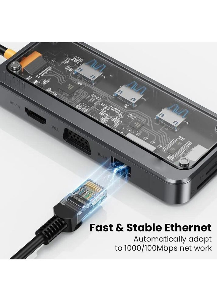 USB type C HUB 10 in 1 PD100W 4K 30 Гц USB 3.0 10 Гб/с RJ45 ЮСБ хаб для Макбуку Ноутбуку USB C type hub Baseus (366664728)
