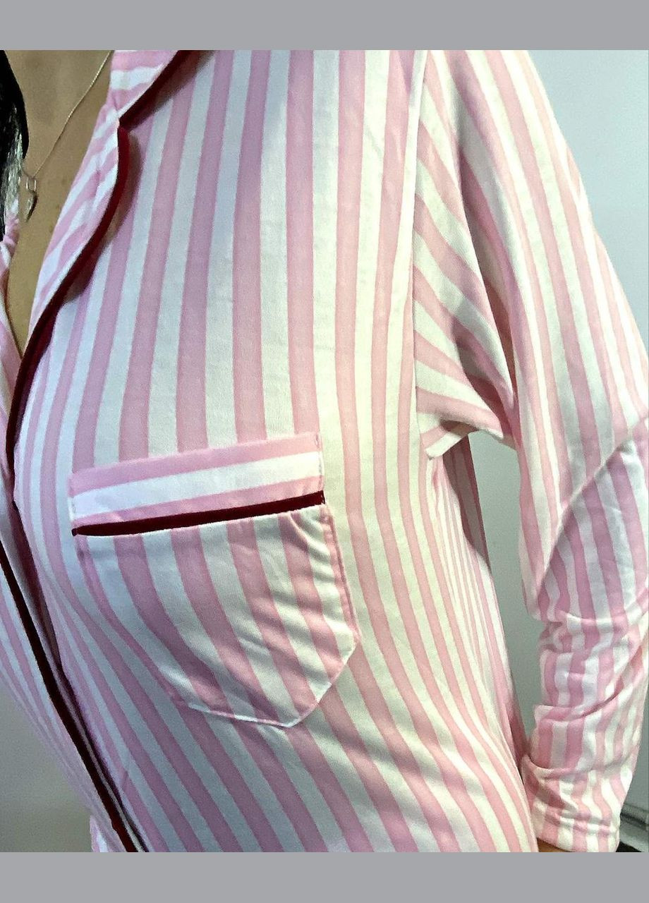 Комбінована всесезон жіночий домашній костюм батального розміру турецької фірми в смужку рубашка + брюки Miss Victoria
