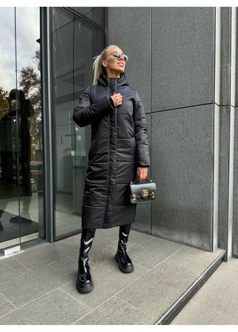 Черная зимняя женское зимнее пальто-пуховик черного цвета 35214 Fashion