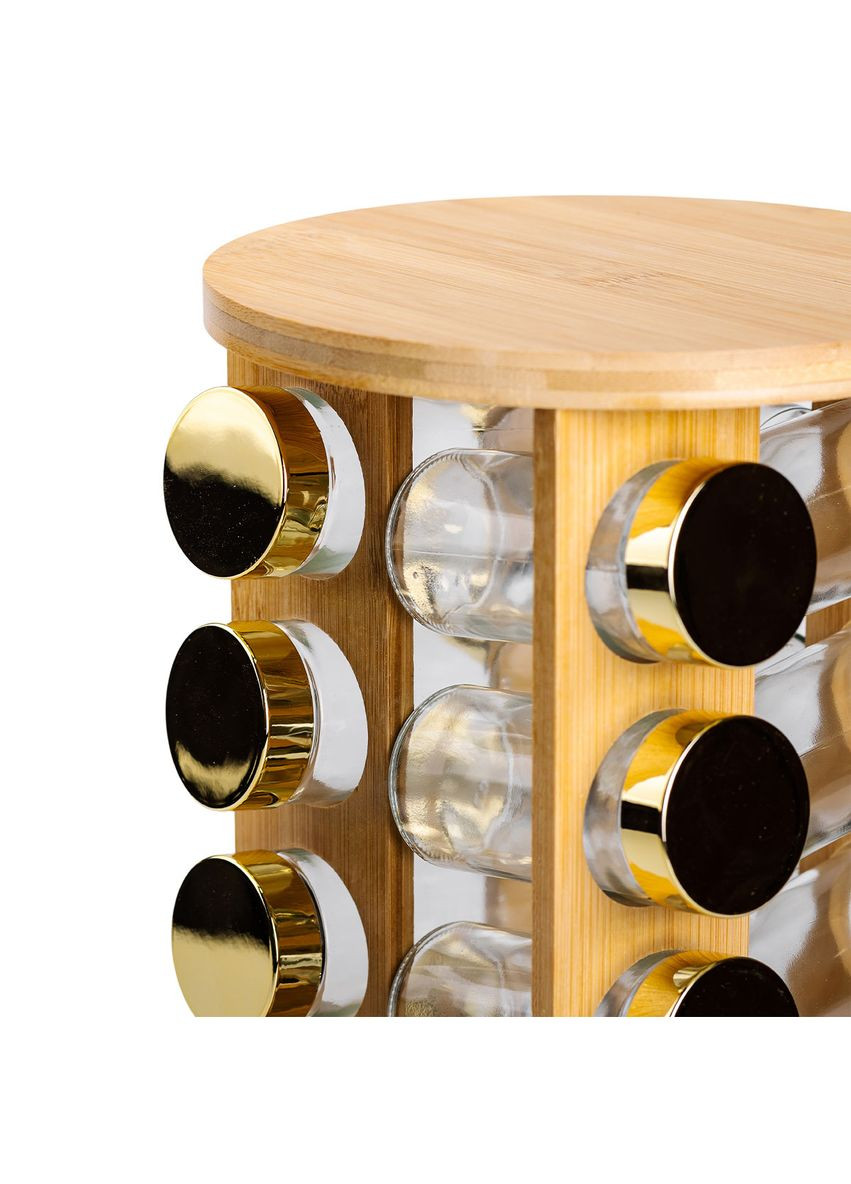 Набор для специй на деревянной подставке 16 стеклянных емкостей для приправ удобный органайзер для кухни ProDobro (364190926)