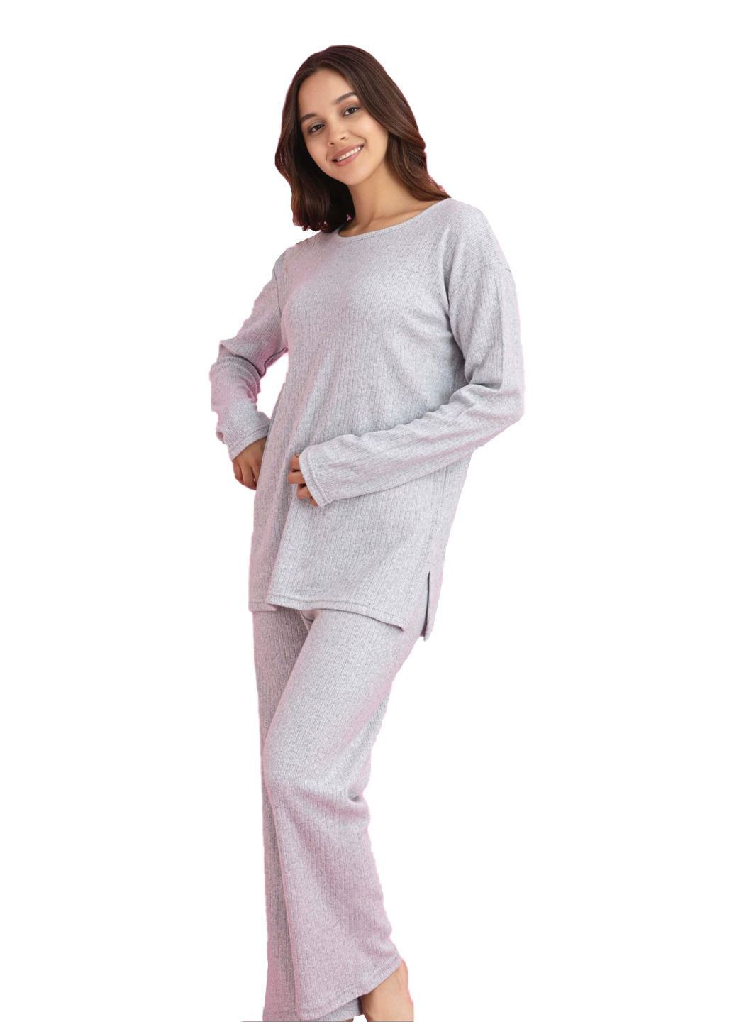 Сіра піжама чоловіча тепла футер лапша туніка + штани No Brand