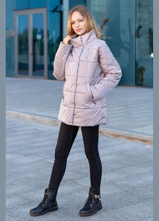 Бежева демісезонна куртка бусинка (01119-brown52) MioRichi