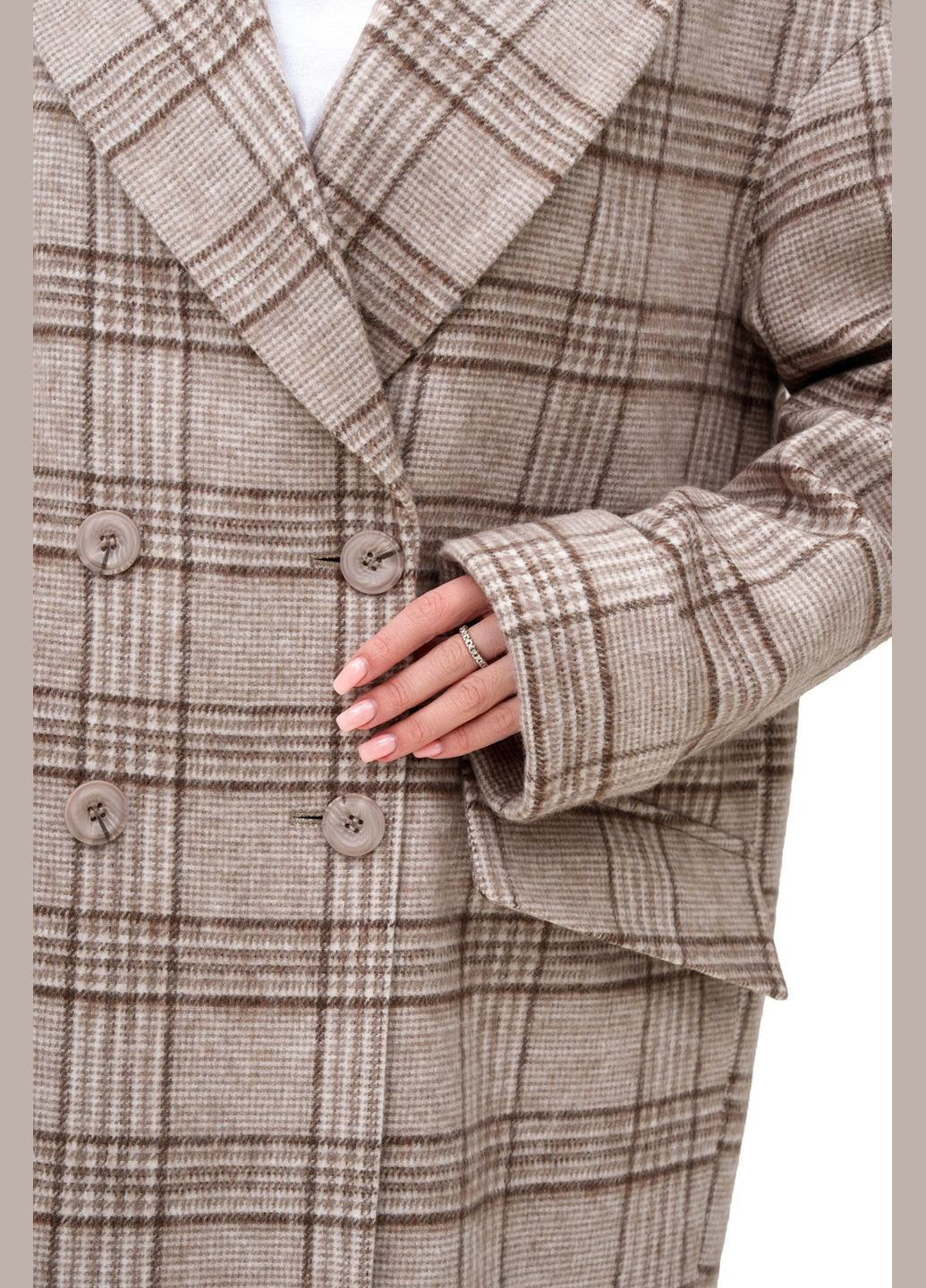 Кофейное демисезонное Пальто Жаннет капучино (клетка) Emass