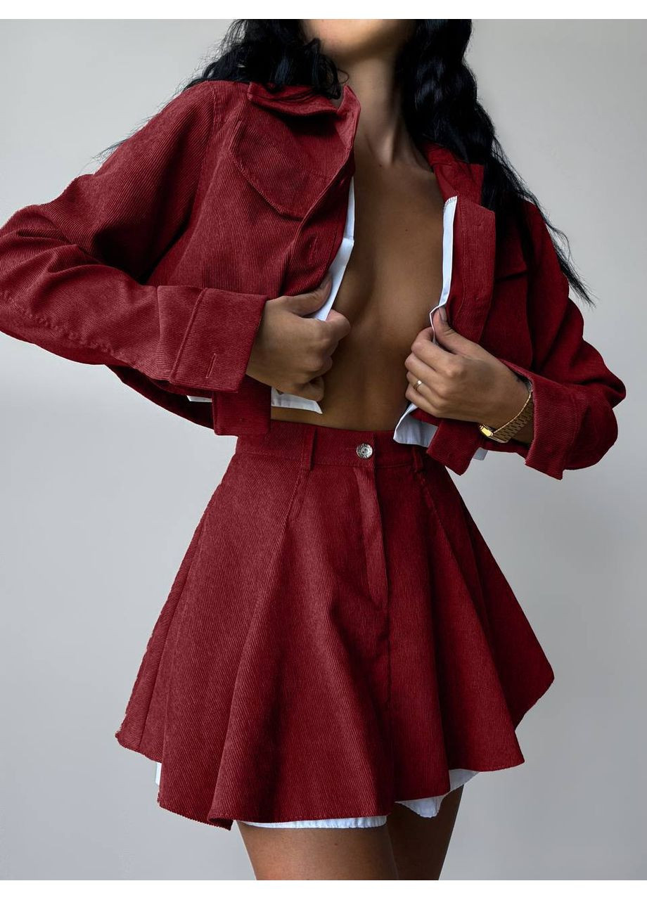 Стильный костюм-двойка из микровельвета: пиджак + юбка с подкладкой-шортами Vakko (349446661)