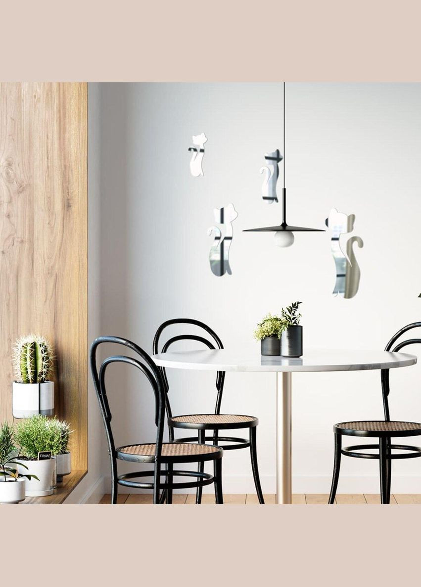 Зеркальный декор акриловый самоклеящийся Котики серебро, 4шт (D) SW-00002494 Sticker Wall (334879391)