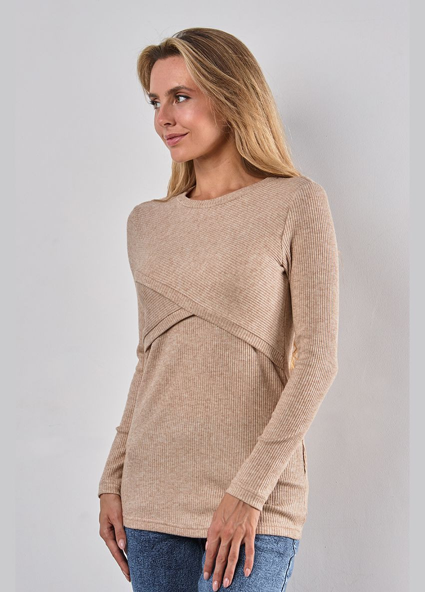 Теплий джемпер для вагітних та годуючих бежевий в рубчик Юла мама (302965720)