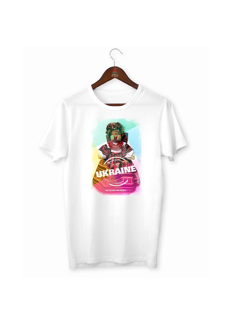 Футболка біла з етнічним принтом "Лялька-мотанка. Мотанка.otanka doll. Ukraineotanka" Кавун футболка (316287666)