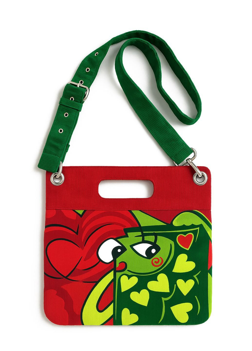 Женская красно-зеленая сумка с принтом сердец. Avispada (360884930)