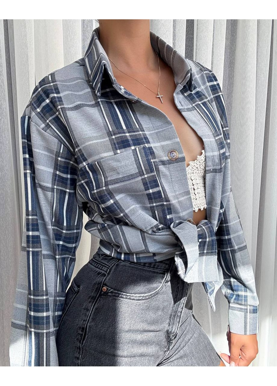 Серая кэжуал рубашка в клетку MonCher с длинным рукавом