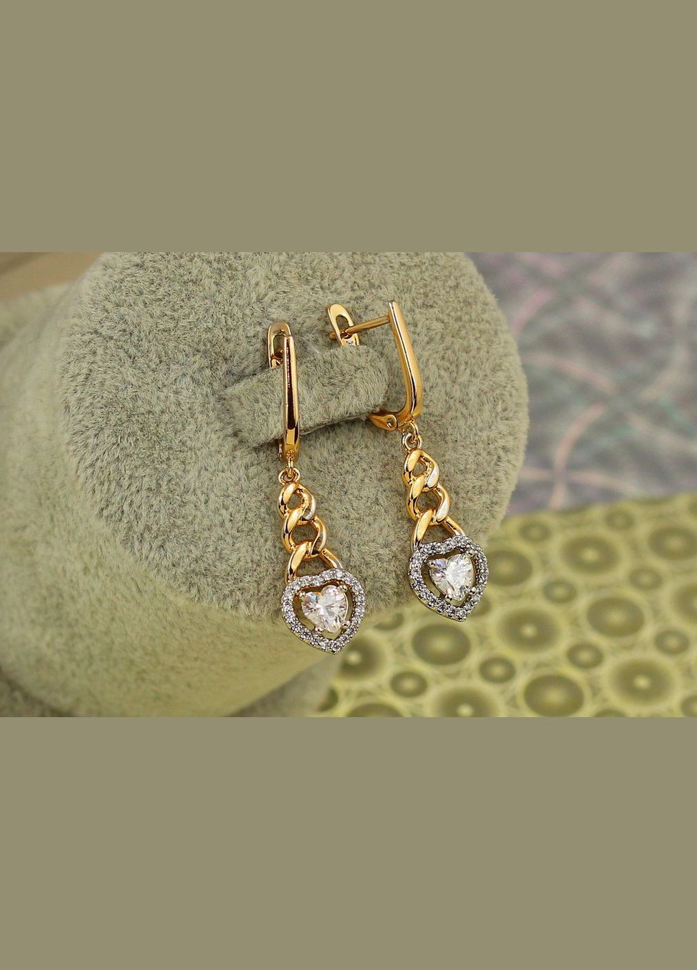 Серьги подвески сердечки с родием 3,6 см золотистые Xuping Jewelry (329447806)