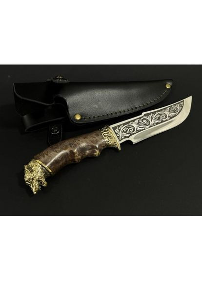 Нож охотничий подарочный Волк 22k01 в кожаном чехле NB Art (346534120)