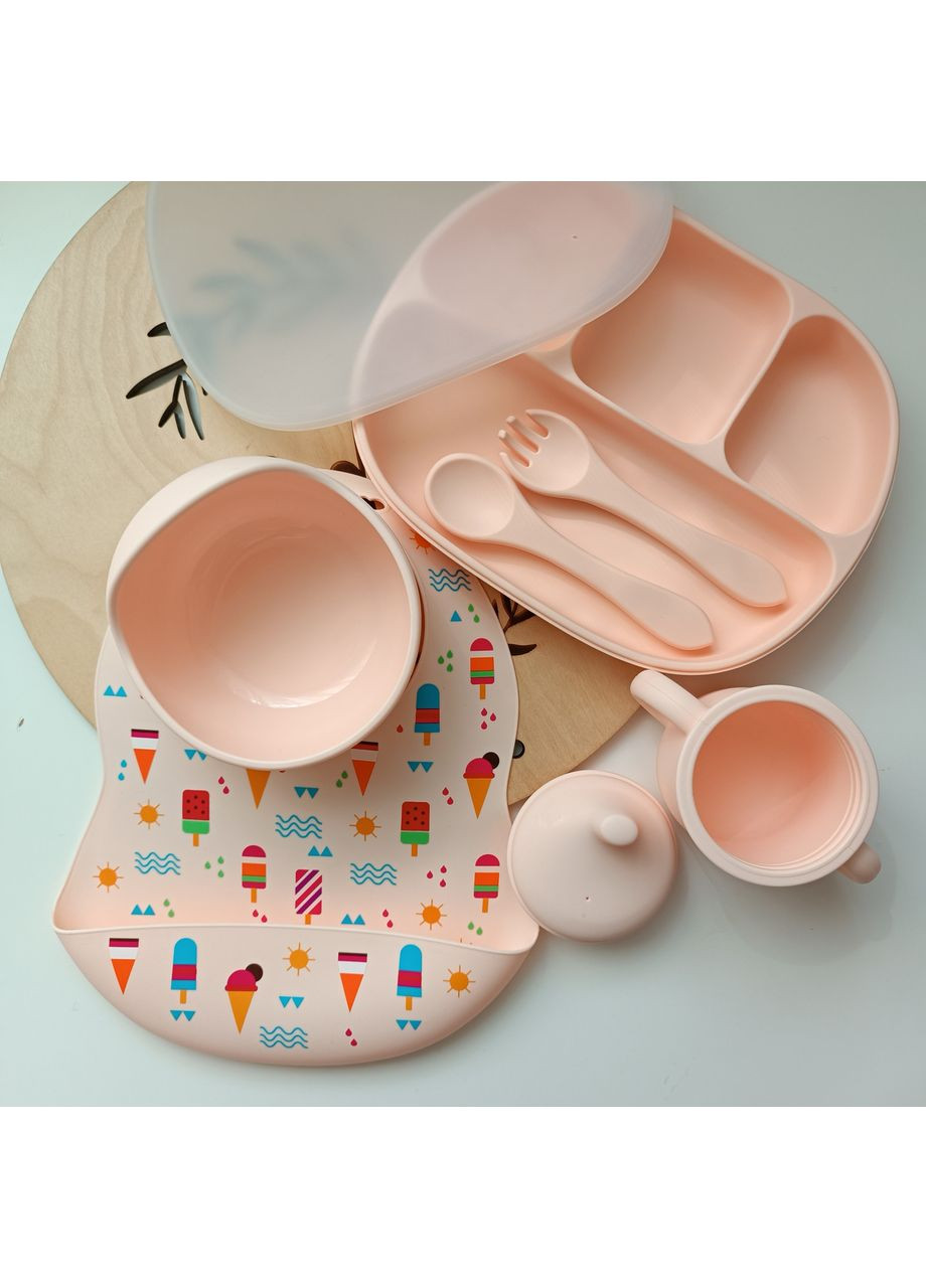 Набір посуду для малюка Персик 7 шт Посуд для першого прикорму малюка Екологічний набір посуду для малюка (0117) No Brand (368999986)