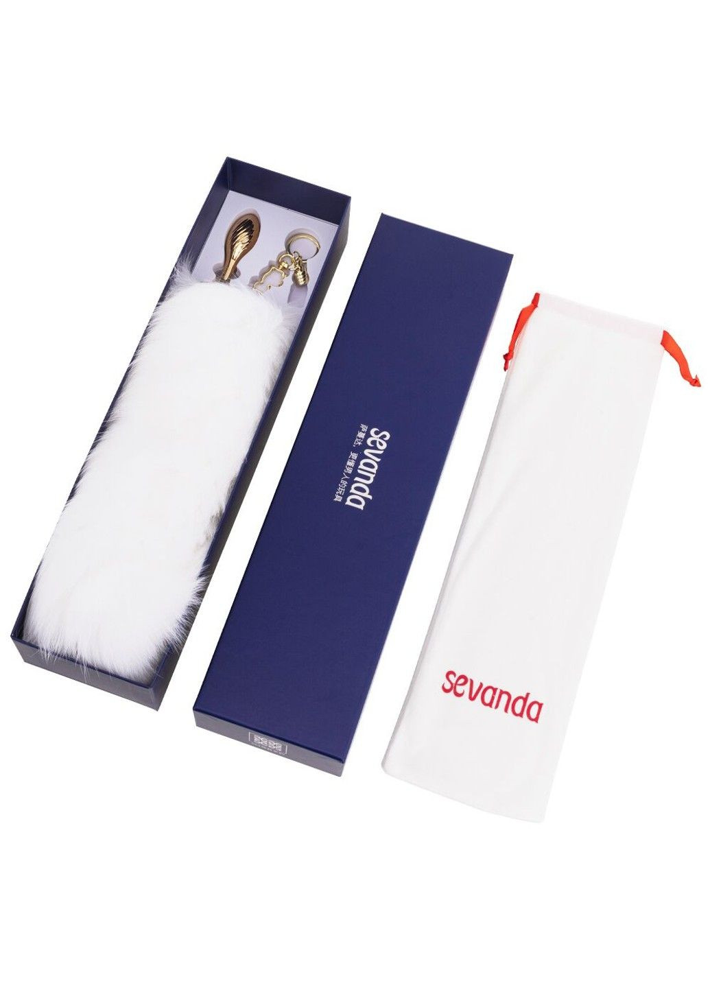 Металева анальна пробка Лисячий хвіст SEVANDA White Fox-Tail Anal Pear-shape Plug Lockink (315497778)