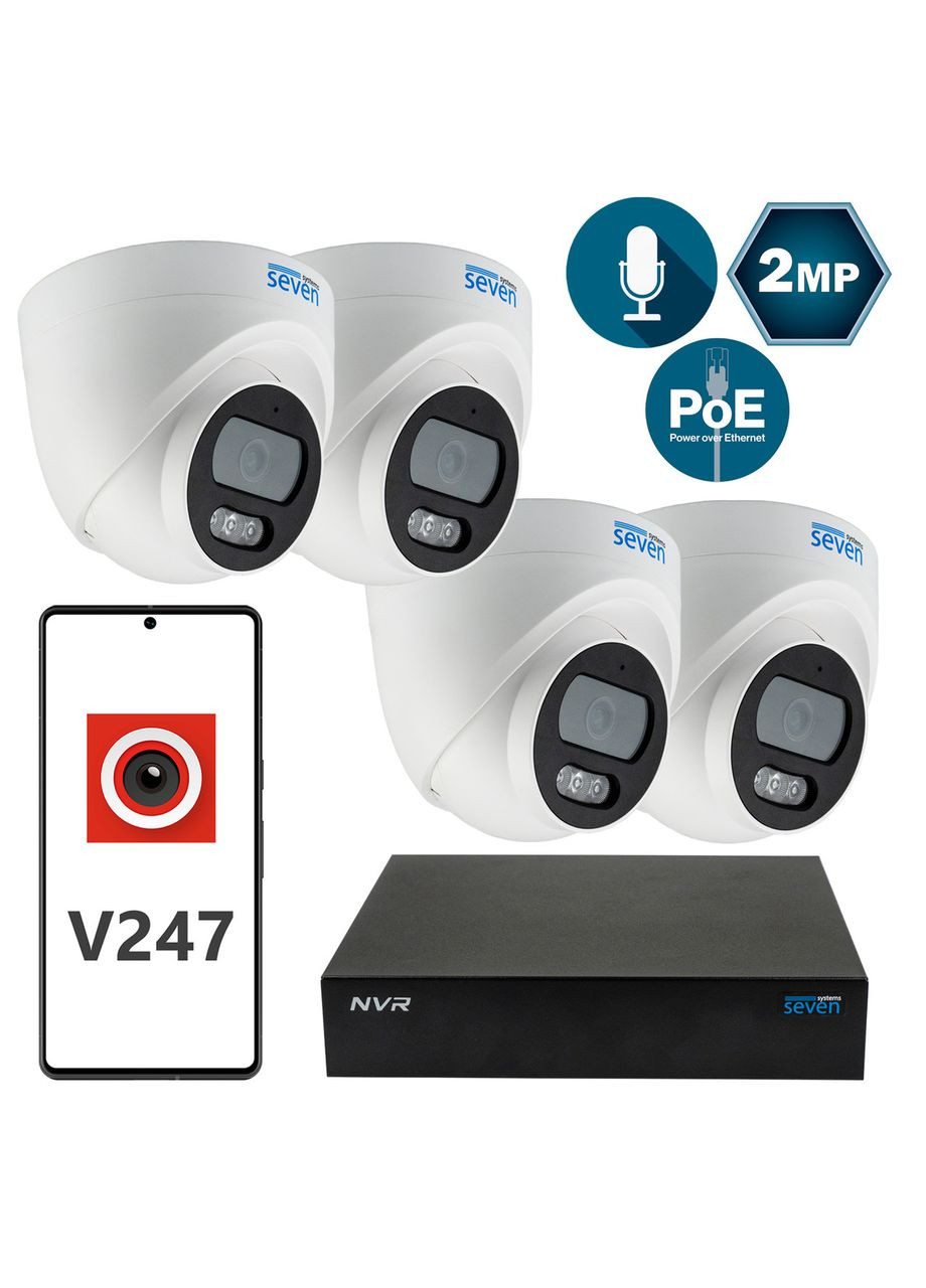 Комплект відеоспостереження на 4 купольні 1080p IP-відеокамери SEVEN 4D2 SEVEN Systems (369609842)