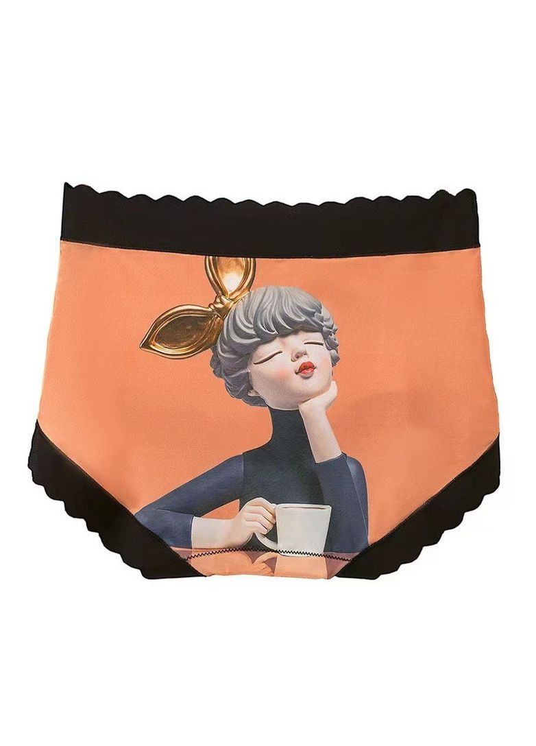 Яркие женские трусы-слипы Девушка с чашкой оранжевые No Brand (361225275)