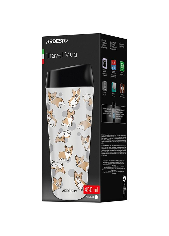 Термокружка Coffee Time Corgi 450 мл Grey (AR2645CR) Ardesto (316426994)