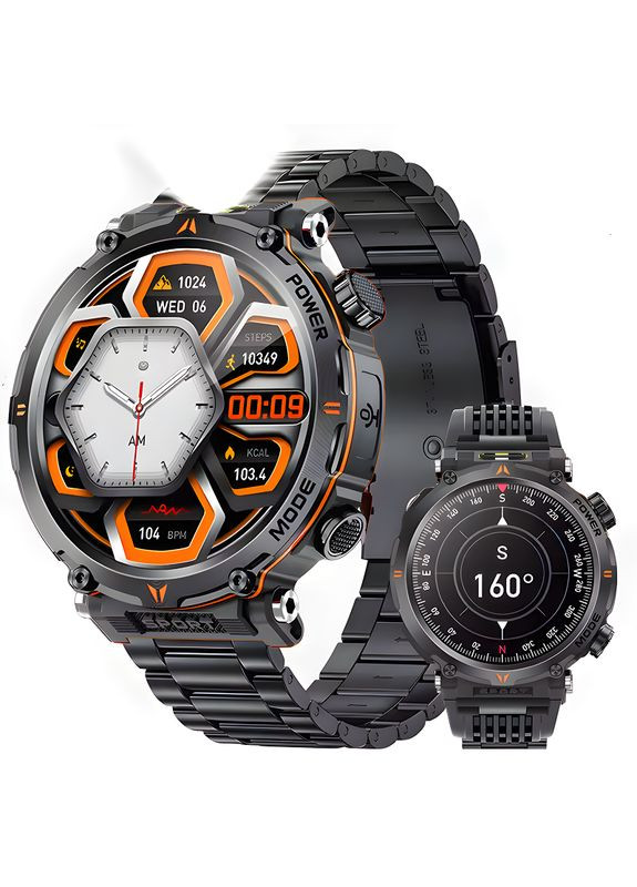 Військовий смарт годинник для чоловіків 1.7" з потужною батареєю 600 мАг, дзвінками, вимірюванням тиску, ліхтариком так компасом Smart Watch (365593461)