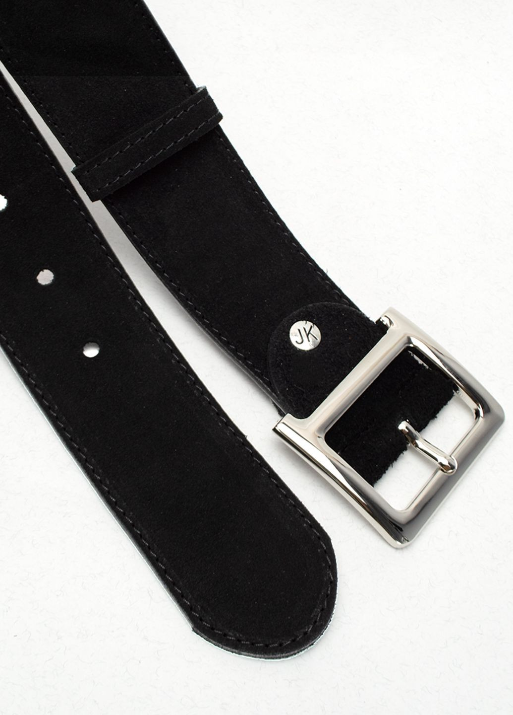 Ремінь жіночий широкий замшевий -5017 чорний із сріблястою пряжкою (120 см) JK (316061901)