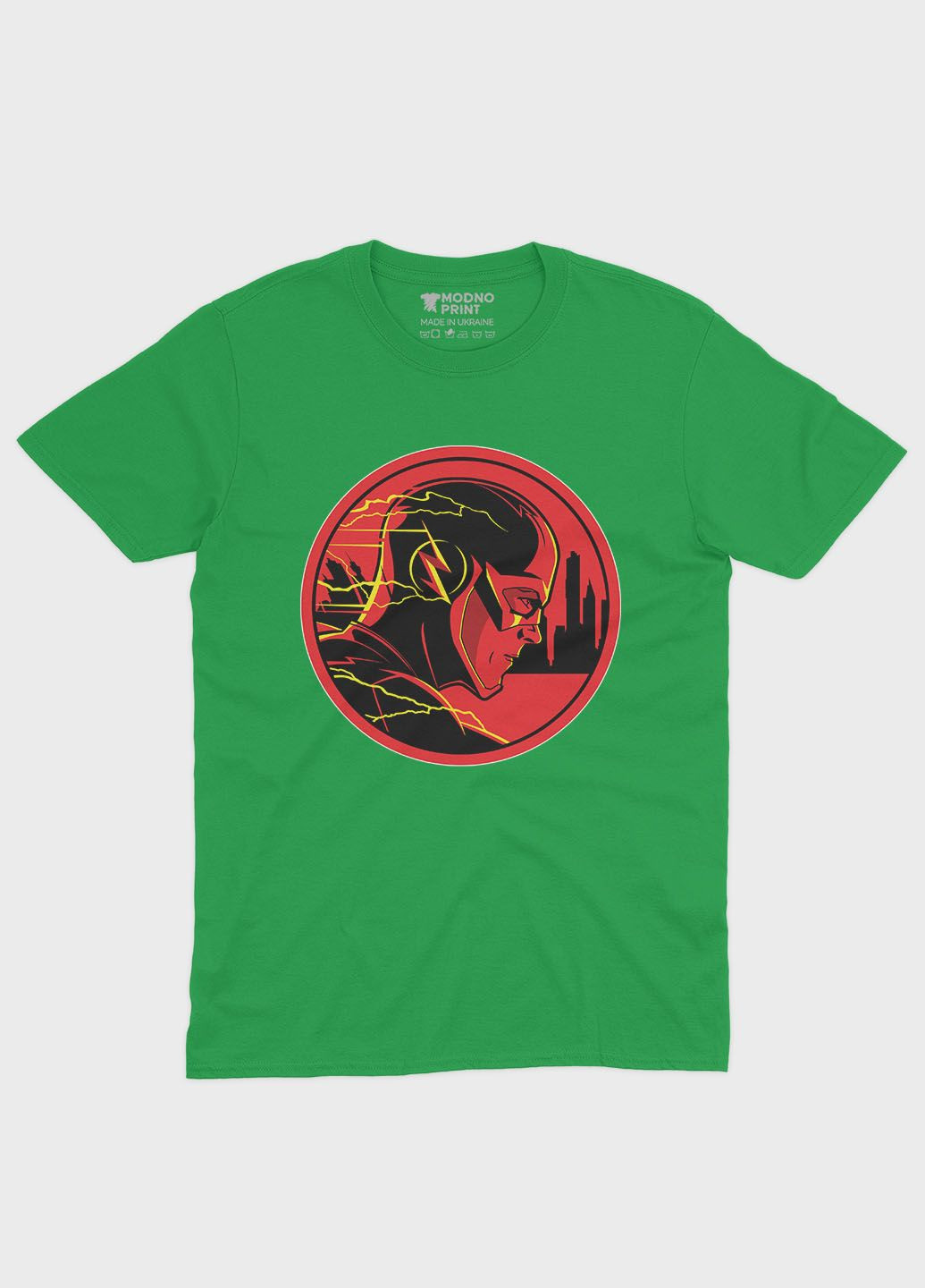 Зелена демісезонна футболка для хлопчика з принтом супергероя - флеш (ts001-1-keg-006-010-007-b) Modno