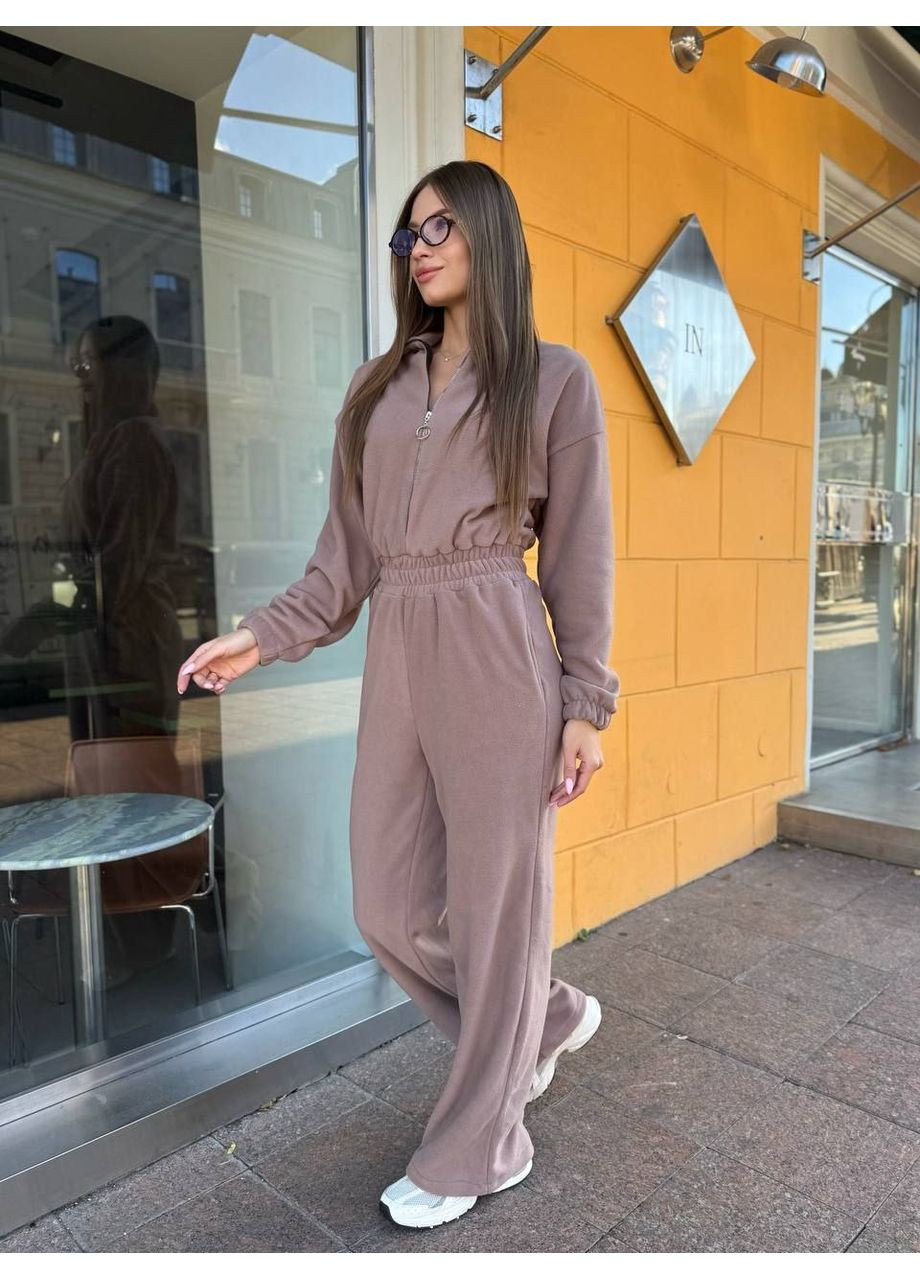 Женский теплый комбинезон из флиса Fashion кофейный