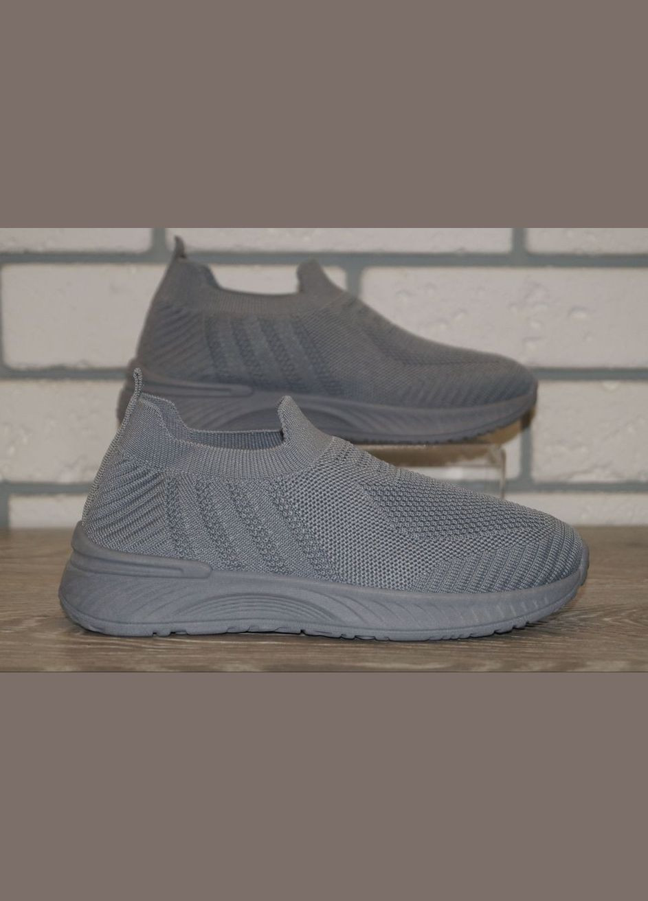 Сірі осінні кросівки дитячі текстильні без шнурків Yalike